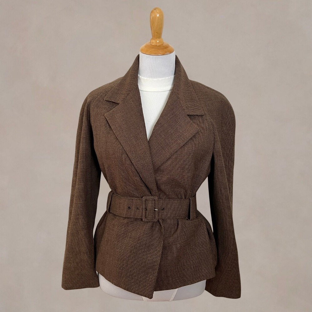 Vintage 90s Gianni 100% Wool Belted Blazer Brown Small Made in USA
